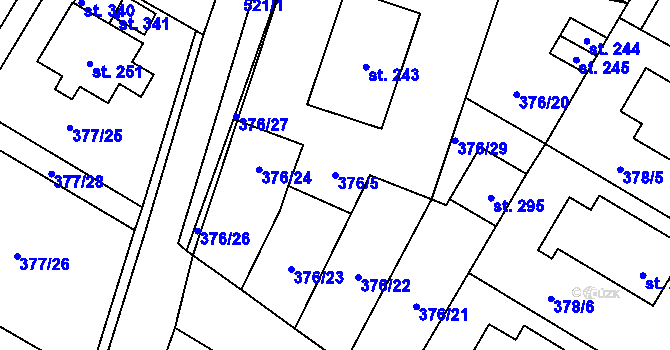 Parcela st. 376/5 v KÚ Cvrčovice, Katastrální mapa