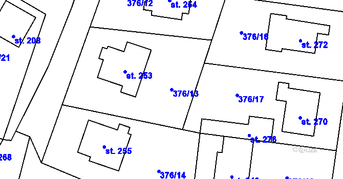 Parcela st. 376/13 v KÚ Cvrčovice, Katastrální mapa