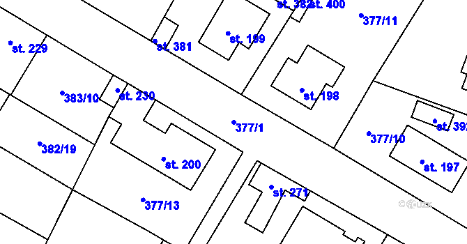 Parcela st. 377/1 v KÚ Cvrčovice, Katastrální mapa
