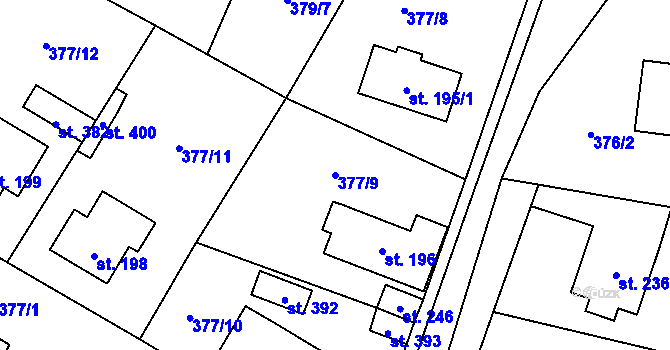 Parcela st. 377/9 v KÚ Cvrčovice, Katastrální mapa