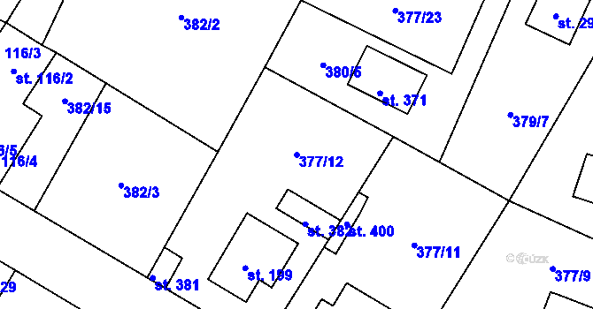 Parcela st. 377/12 v KÚ Cvrčovice, Katastrální mapa