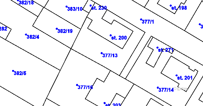 Parcela st. 377/13 v KÚ Cvrčovice, Katastrální mapa