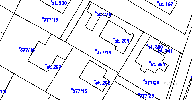 Parcela st. 377/14 v KÚ Cvrčovice, Katastrální mapa