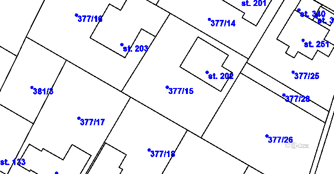 Parcela st. 377/15 v KÚ Cvrčovice, Katastrální mapa