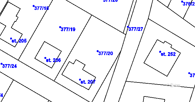 Parcela st. 377/20 v KÚ Cvrčovice, Katastrální mapa