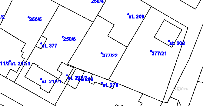 Parcela st. 377/22 v KÚ Cvrčovice, Katastrální mapa