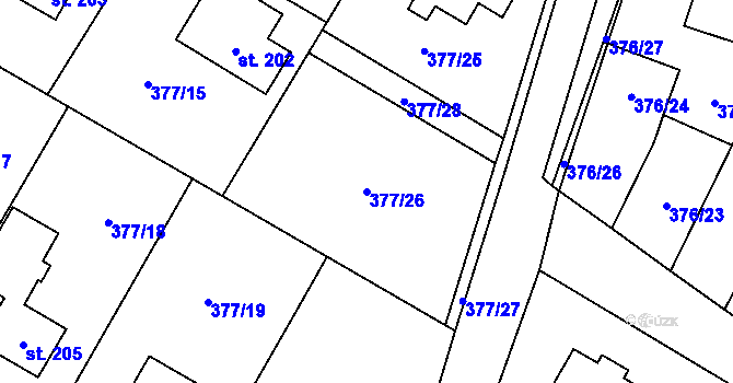 Parcela st. 377/26 v KÚ Cvrčovice, Katastrální mapa