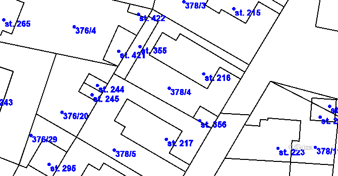Parcela st. 378/4 v KÚ Cvrčovice, Katastrální mapa