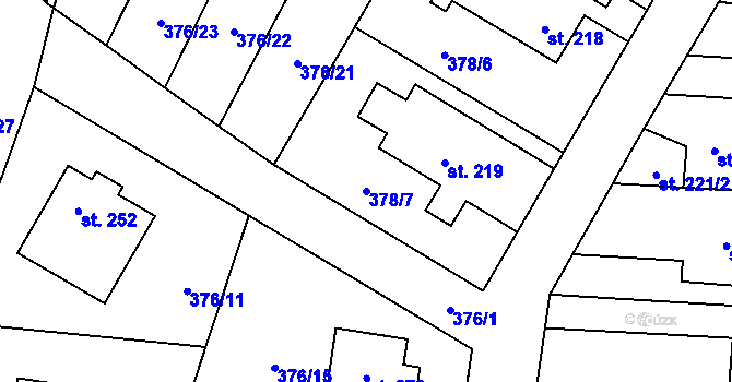 Parcela st. 378/7 v KÚ Cvrčovice, Katastrální mapa
