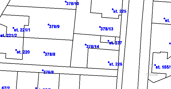 Parcela st. 378/14 v KÚ Cvrčovice, Katastrální mapa