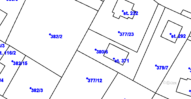 Parcela st. 380/5 v KÚ Cvrčovice, Katastrální mapa