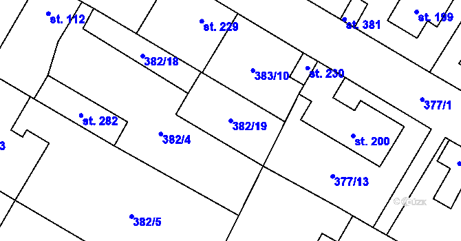 Parcela st. 382/19 v KÚ Cvrčovice, Katastrální mapa
