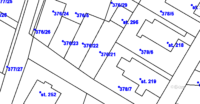 Parcela st. 376/21 v KÚ Cvrčovice, Katastrální mapa