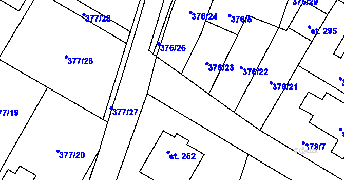 Parcela st. 376/25 v KÚ Cvrčovice, Katastrální mapa