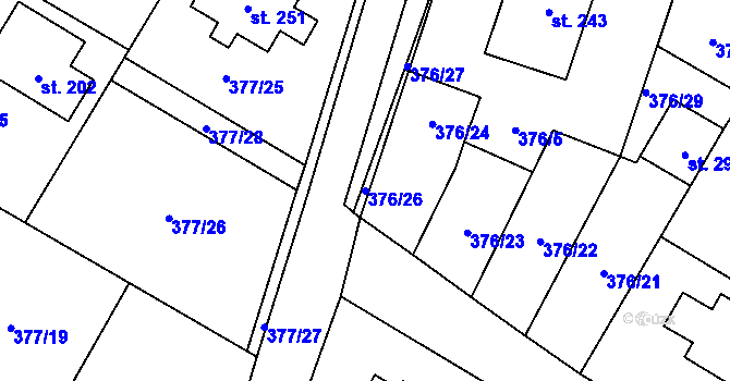 Parcela st. 376/26 v KÚ Cvrčovice, Katastrální mapa