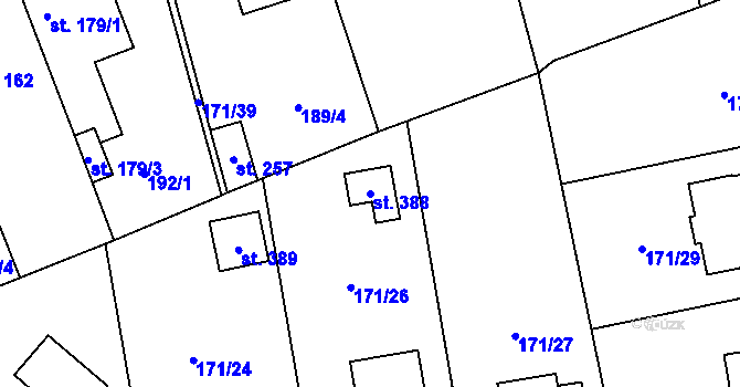 Parcela st. 388 v KÚ Cvrčovice, Katastrální mapa