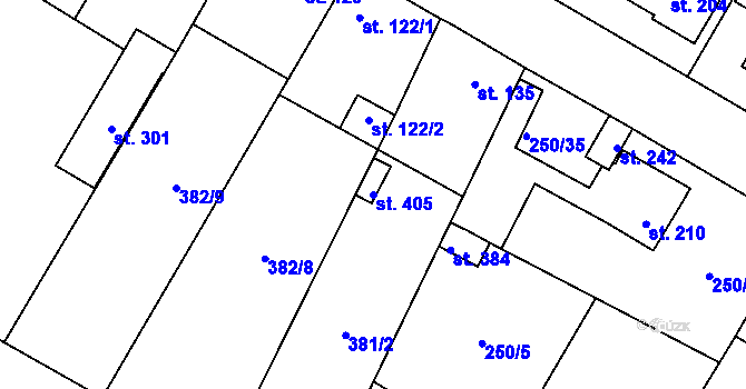 Parcela st. 405 v KÚ Cvrčovice, Katastrální mapa