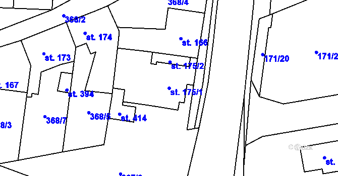 Parcela st. 175/1 v KÚ Cvrčovice, Katastrální mapa