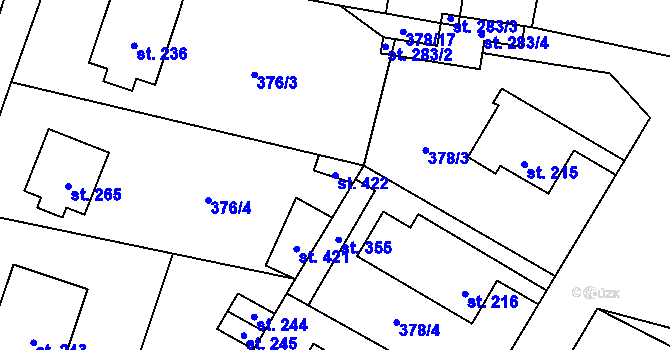 Parcela st. 422 v KÚ Cvrčovice, Katastrální mapa