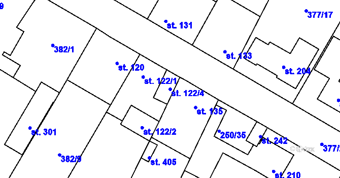 Parcela st. 122/4 v KÚ Cvrčovice, Katastrální mapa