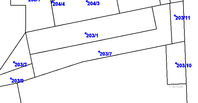 Parcela st. 203/7 v KÚ Cvrčovice u Pohořelic, Katastrální mapa