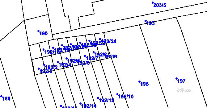Parcela st. 192/9 v KÚ Cvrčovice u Pohořelic, Katastrální mapa