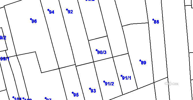 Parcela st. 90/3 v KÚ Cvrčovice u Pohořelic, Katastrální mapa