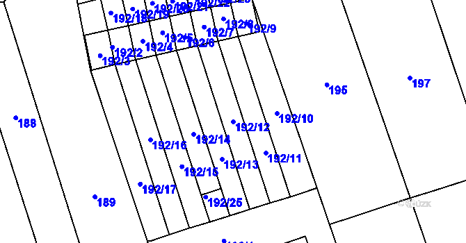 Parcela st. 192/12 v KÚ Cvrčovice u Pohořelic, Katastrální mapa