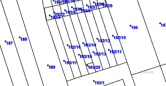 Parcela st. 192/14 v KÚ Cvrčovice u Pohořelic, Katastrální mapa