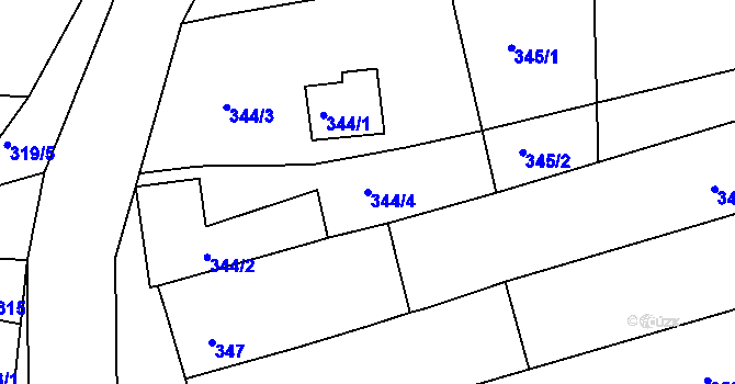 Parcela st. 344/4 v KÚ Cvrčovice u Pohořelic, Katastrální mapa