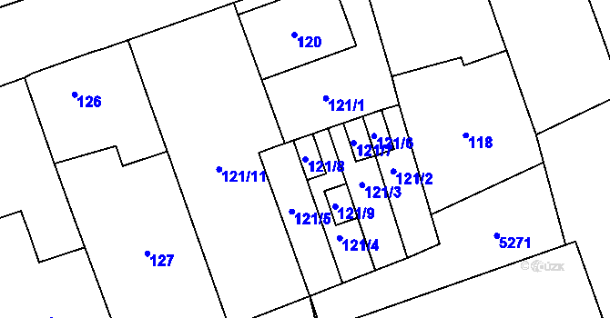 Parcela st. 121/8 v KÚ Cvrčovice u Pohořelic, Katastrální mapa