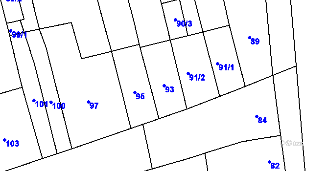 Parcela st. 93 v KÚ Cvrčovice u Pohořelic, Katastrální mapa