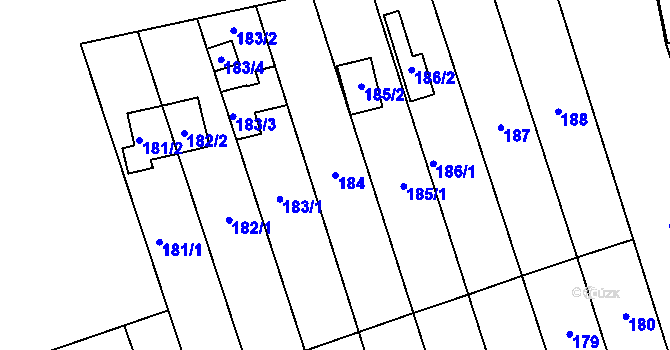 Parcela st. 184 v KÚ Cvrčovice u Pohořelic, Katastrální mapa