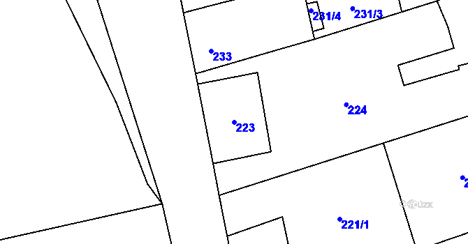 Parcela st. 223 v KÚ Cvrčovice u Pohořelic, Katastrální mapa