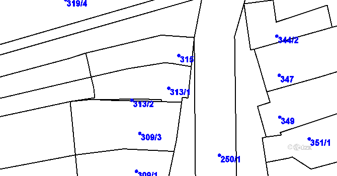 Parcela st. 313/1 v KÚ Cvrčovice u Pohořelic, Katastrální mapa