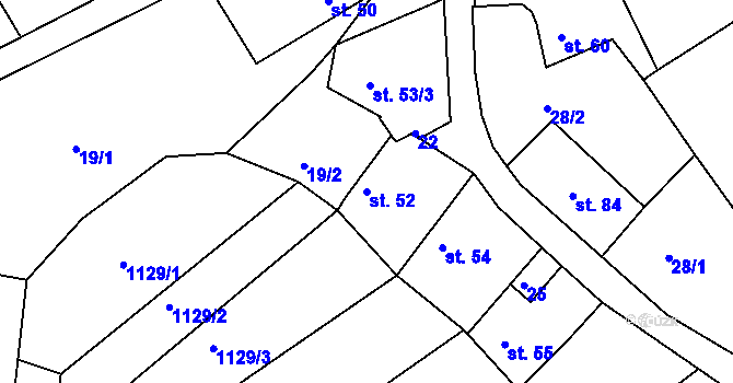 Parcela st. 52 v KÚ Cvrčovice u Zdounek, Katastrální mapa
