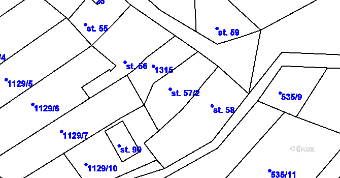 Parcela st. 57/2 v KÚ Cvrčovice u Zdounek, Katastrální mapa