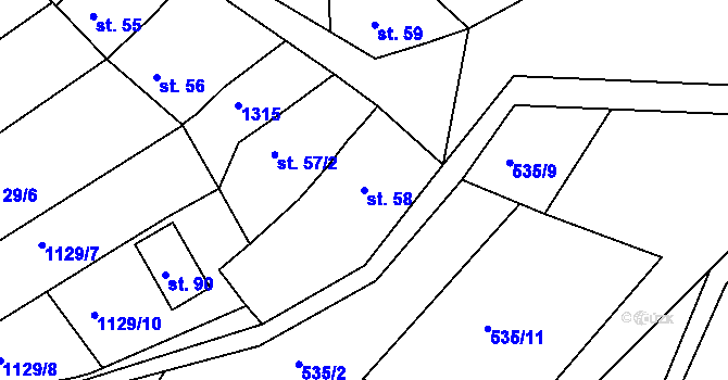 Parcela st. 58 v KÚ Cvrčovice u Zdounek, Katastrální mapa