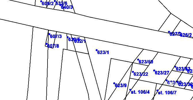 Parcela st. 623/1 v KÚ Cvrčovice u Zdounek, Katastrální mapa