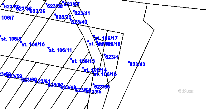 Parcela st. 623/4 v KÚ Cvrčovice u Zdounek, Katastrální mapa