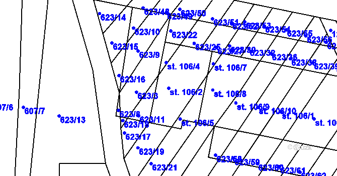 Parcela st. 106/2 v KÚ Cvrčovice u Zdounek, Katastrální mapa