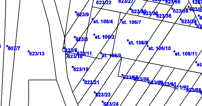 Parcela st. 106/5 v KÚ Cvrčovice u Zdounek, Katastrální mapa