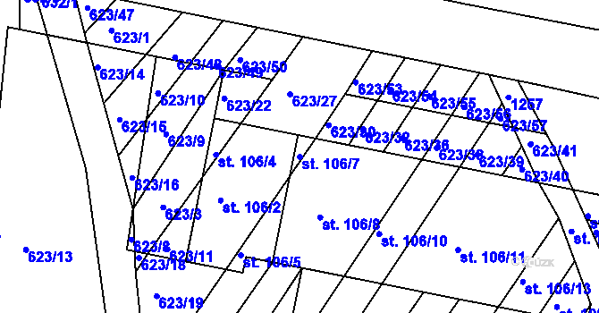 Parcela st. 106/7 v KÚ Cvrčovice u Zdounek, Katastrální mapa