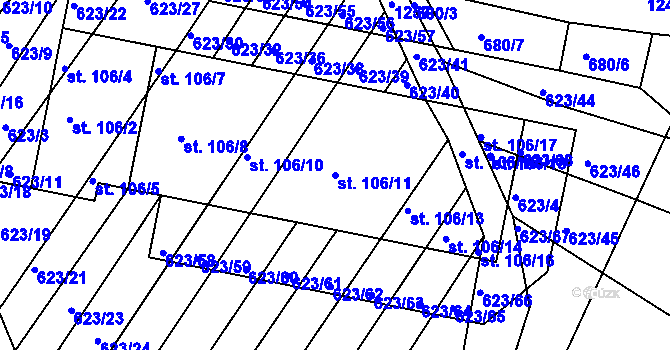 Parcela st. 106/11 v KÚ Cvrčovice u Zdounek, Katastrální mapa