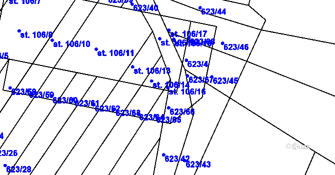 Parcela st. 106/16 v KÚ Cvrčovice u Zdounek, Katastrální mapa