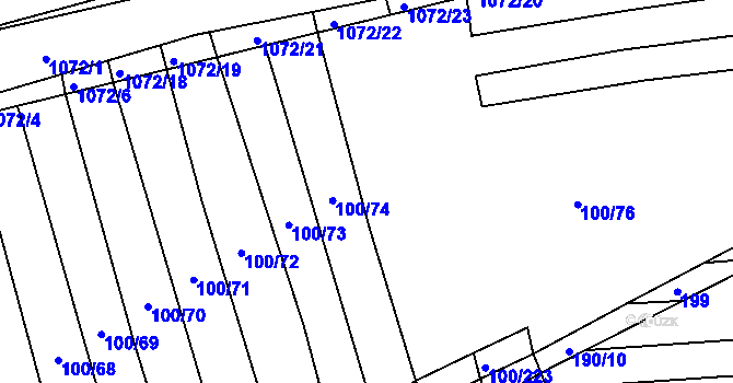 Parcela st. 100/75 v KÚ Cvrčovice u Zdounek, Katastrální mapa