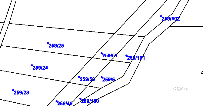 Parcela st. 259/51 v KÚ Cvrčovice u Zdounek, Katastrální mapa