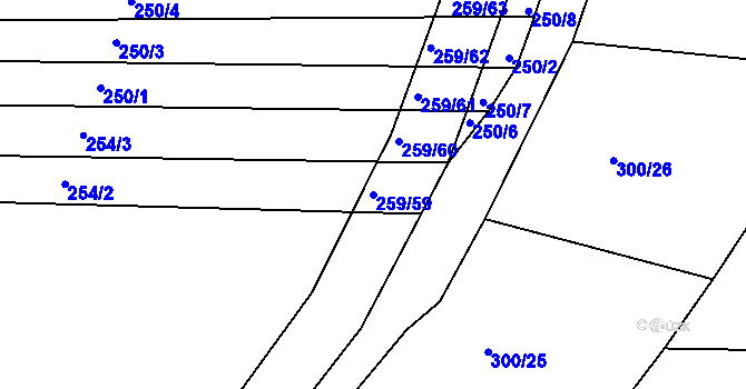Parcela st. 259/59 v KÚ Cvrčovice u Zdounek, Katastrální mapa
