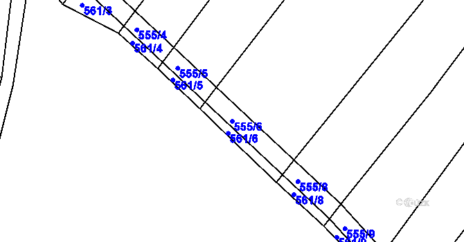 Parcela st. 555/6 v KÚ Cvrčovice u Zdounek, Katastrální mapa