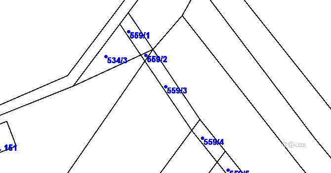 Parcela st. 559/3 v KÚ Cvrčovice u Zdounek, Katastrální mapa